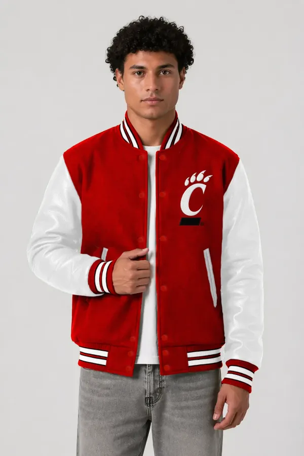 Cincinnati Bearcats Scarlet Wool & White Leather Varsity Jacket