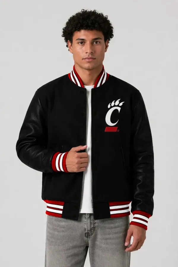 Cincinnati Bearcats Black Wool & Black Leather Varsity Jacket