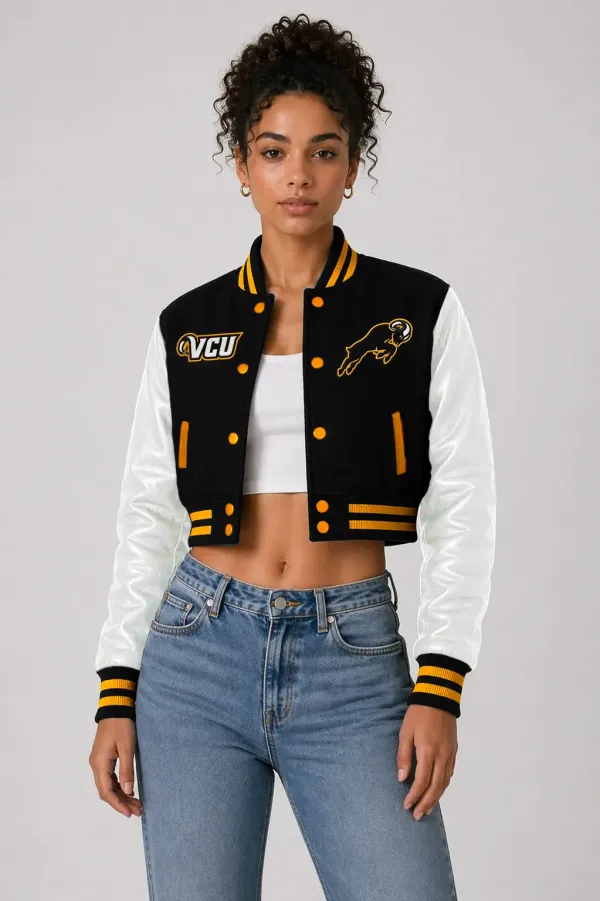 VCU Black Wool & White Leather Crop Top Jacket