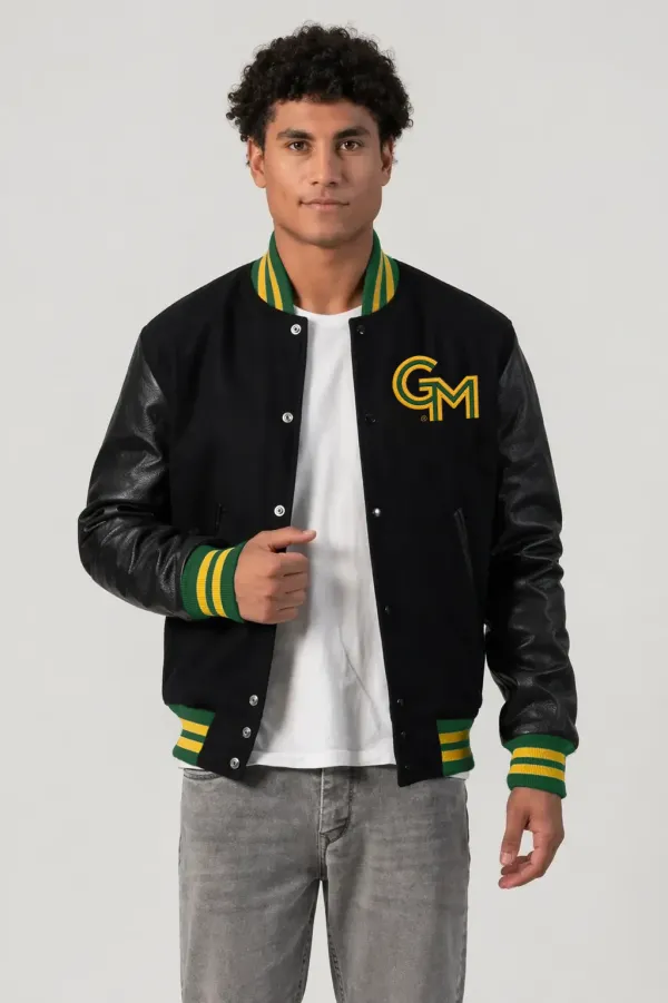 George Mason Patriots Black Wool & Black Leather Varsity Jacket