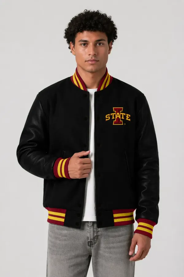 Iowa State Cyclones Black Wool & Black Leather Varsity Jacket