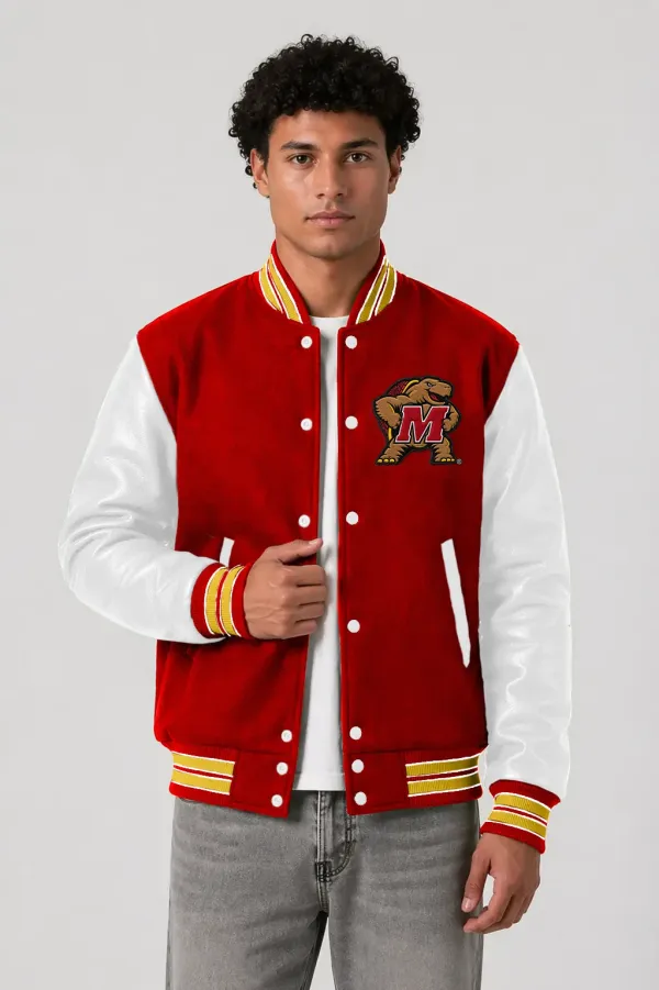 Maryland Terrapins Scarlet Wool & White Leather Varsity Jacket