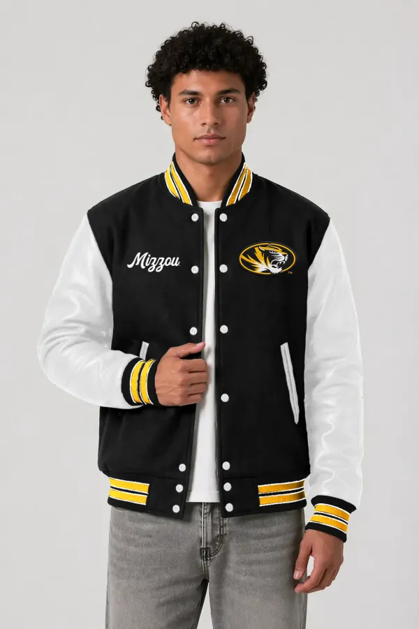Missouri Tigers Black Wool & Bright White Leather Varsity Jacket