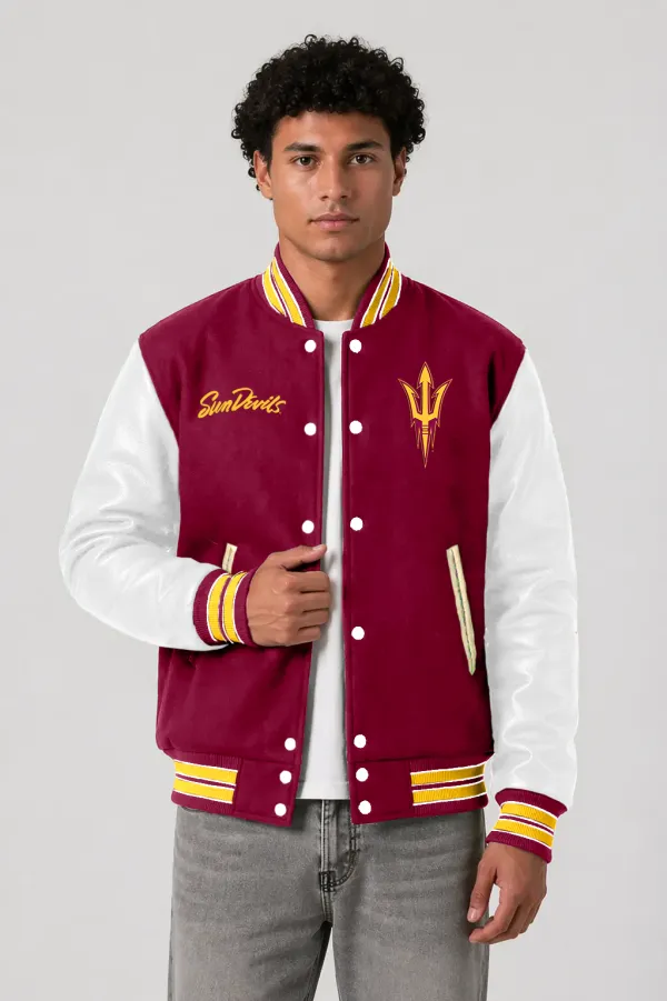 Arizona State Sun Devils Maroon Wool & Bright White Leather Varsity Jacket