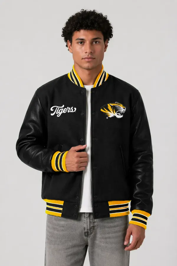 Missouri Tigers Black Wool & Black Leather Varsity Jacket