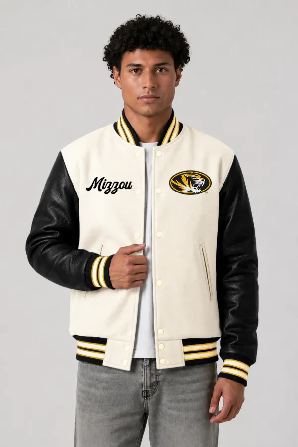 Missouri Tigers Off-White Wool & Black Leather Varsity Jacket