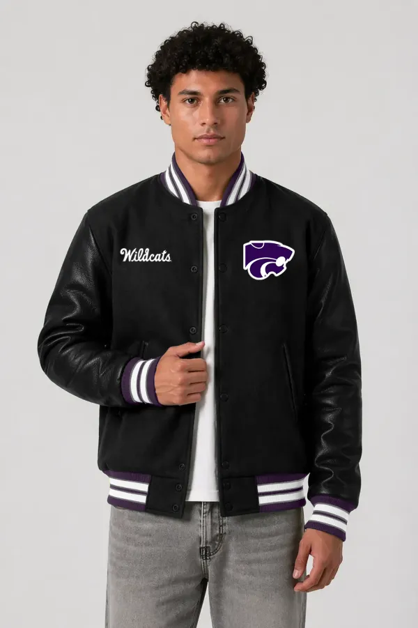 Kansas State Wildcats Black Wool & Black Leather Varsity Jacket