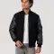 Black Melton Wool Body & Cowhide Leather Sleeves Jacket with Zipper
