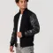 Black Melton Wool Body & Cowhide Leather Sleeves Jacket with Zipper