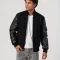 Black Melton Wool Body & Cowhide Leather Sleeves Jacket with Zipper
