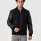Black Body & Cowhide Leather Sleeves Jacket with Zipper and Byron Collar