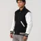 Black Body & White Leather Sleeves Letterman Jacket With Byron Collar and Zipper