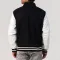 Black Body & White Leather Sleeves Letterman Jacket With Byron Collar and Zipper