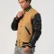Camel Wool Body & Black Leather Sleeves Letterman Jacket