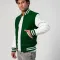 Kelly Green Wool Body & White Leather Sleeves Letterman Jacket With Zipper