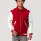 Scarlet Wool Body & White Leather Sleeves Letterman Jacket With Byron Collar