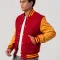 Scarlet Body & Bright Gold Leather Sleeves Letterman Jacket