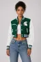 Michigan State Spartans Green Wool & White Leather Crop Top Jacket