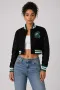 Michigan State Spartans Black Wool & Black Leather Crop Top Jacket