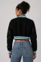 Utah State Aggies Black Wool & Black Leather Crop Top Jacket
