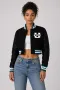 Utah State Aggies Black Wool & Black Leather Crop Top Jacket