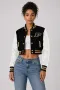 Purdue Boilermakers Black Wool & White Leather Crop Top Jacket