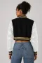 Purdue Boilermakers Black Wool & White Leather Crop Top Jacket