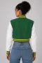George Mason Patriots Green Wool & Bright White Leather Crop Top Jacket