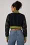 George Mason Patriots Black Wool & Black Leather Crop Top Jacket