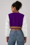 LSU Tigers Purple Wool & Bright White Leather Crop Top Jacket