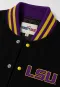 LSU Tigers Black Wool & Black Leather Crop Top Jacket
