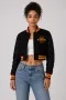 Iowa State Cyclones Black Wool & Black Leather Crop Top Jacket