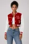 Houston Cougars Scarlet Wool & White Leather Crop Top Jacket