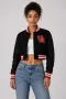 Houston Cougars Black Wool & Black Leather Crop Top Jacket