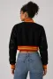 Maryland Terrapins Black Wool & Black Leather Crop Top Jacket