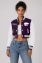 Kansas State Wildcats Purple Wool & Bright White Leather Crop Top Varsity Jacket