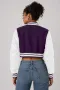 Kansas State Wildcats Purple Wool & Bright White Leather Crop Top Varsity Jacket