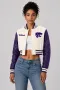 Kansas State Wildcats Off-White Wool & Purple Leather Crop Top Varsity Jacket