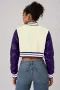 Kansas State Wildcats Off-White Wool & Purple Leather Crop Top Varsity Jacket