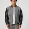 Light Oxford Wool Body & Black Faux Leather Sleeves Letterman Jacket