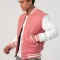 Pink Wool Body & White Faux Leather Sleeves Letterman Jacket